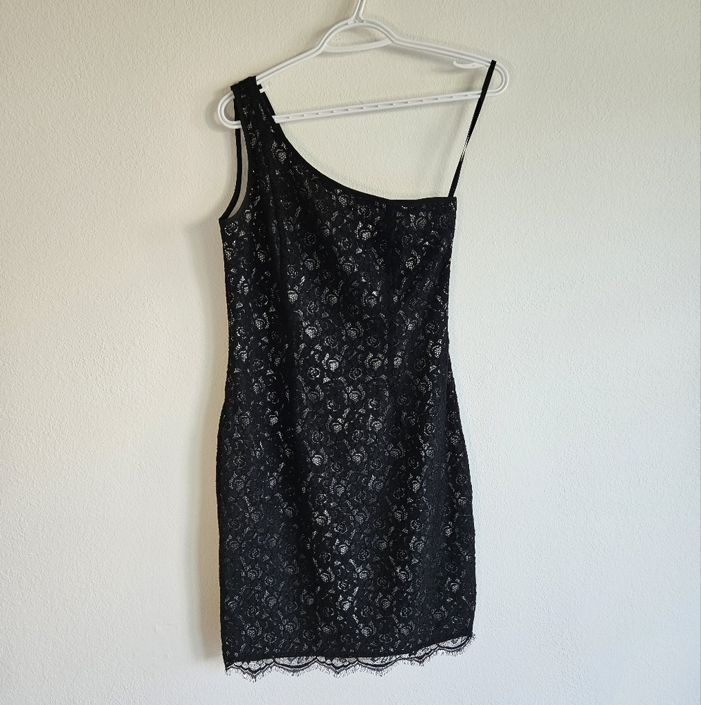 Jacob Black Lace One-Shoulder Dress